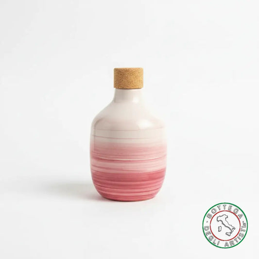 bomboniera ampolla oliera ceramica personalizzata fascia pennellata rosa 200ml