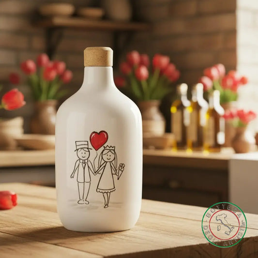 bomboniera ampolla oliera ceramica personalizzata pupazzi sposini 400ml
