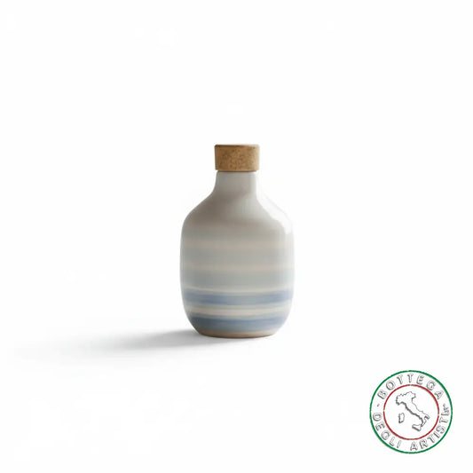 bomboniera ampolla oliera ceramica personalizzata righe pennellate turchese 200ml