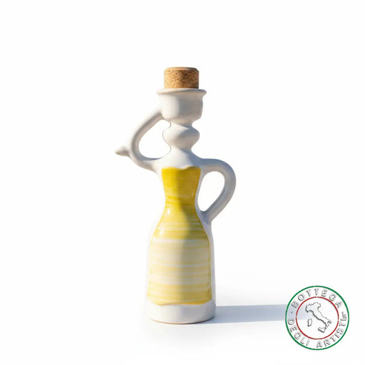 Bomboniera Dama Oliera Ceramica Personalizzata Fascia Pennellata Giallo 200ml