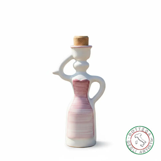 Bomboniera Dama Oliera Ceramica Personalizzata Fascia Pennellata Rosa 200ml