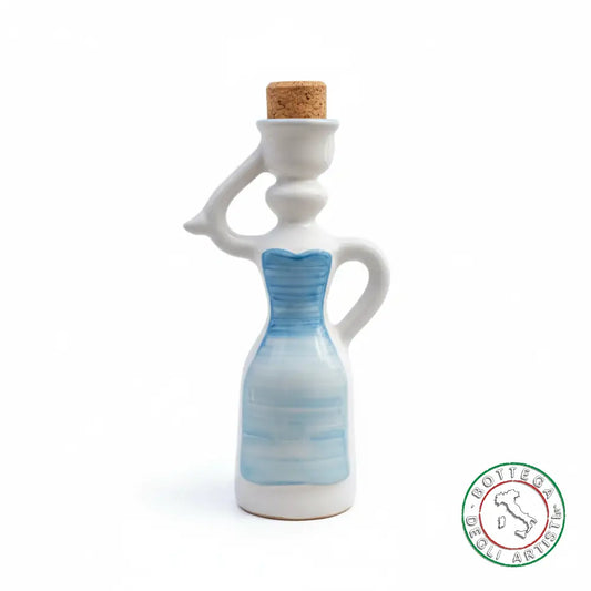 Bomboniera Dama Oliera Ceramica Personalizzata Fascia Pennellata Turchese 200ml