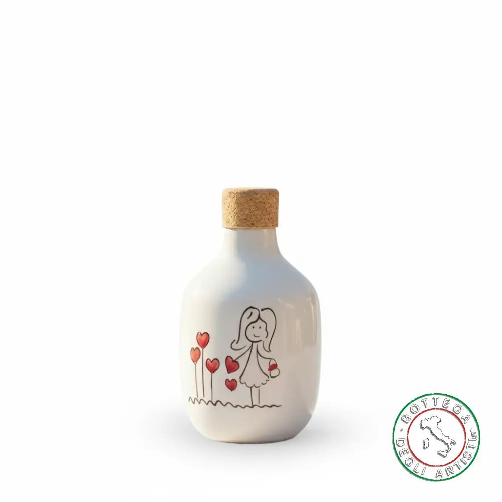 Handbemalte Keramik-Ölflasche mit kleinen Mädchenpuppen, 200 ml, Hergestellt in Italien