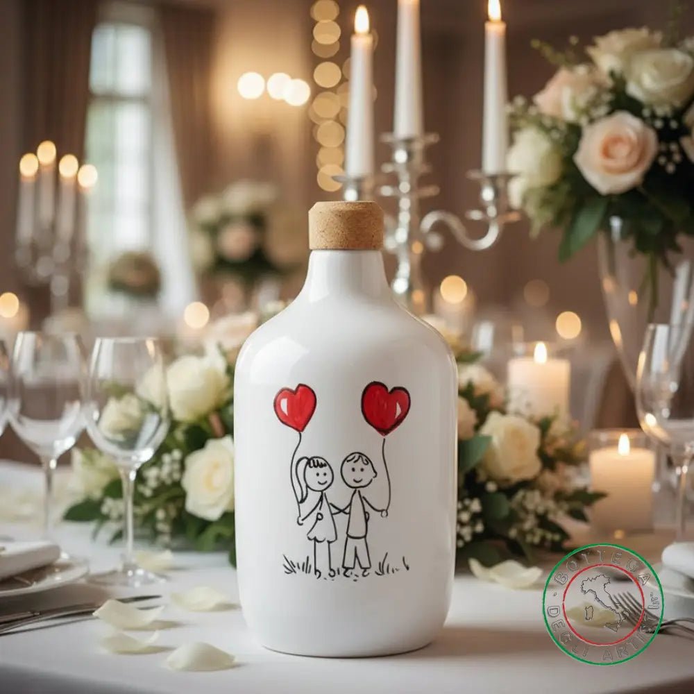 Handbemalte Keramik-Ölkaraffe mit Kinderpuppen, 400 ml, Hergestellt in Italien