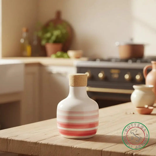 bomboniera ampolla oliera ceramica personalizzata righe pennellate rosso 100ml