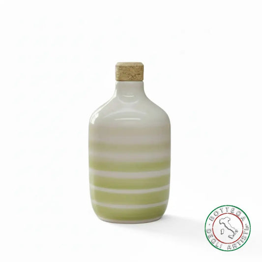 bomboniera ampolla oliera ceramica personalizzata righe pennellate verde 400ml