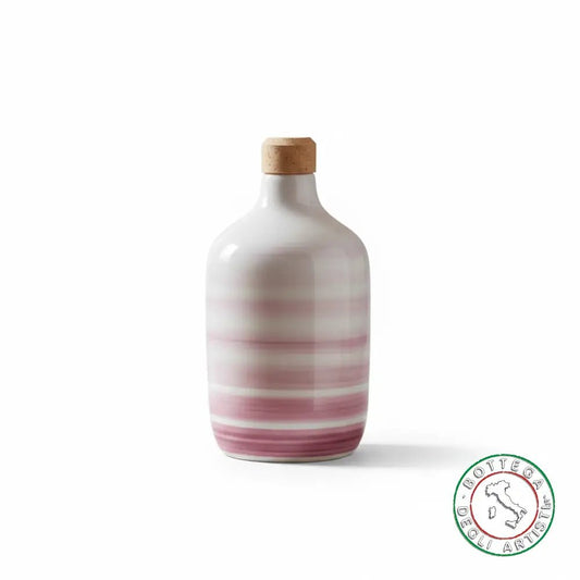 bomboniera ampolla oliera ceramica personalizzata righe pennellate viola 400ml