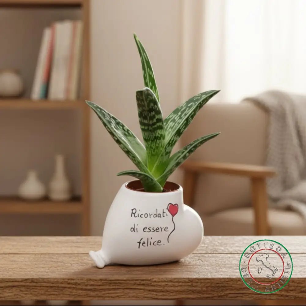 Pflanzgefäß aus Keramik mit dem Spruch „Remember to be…“, handbemalt, hergestellt in Italien