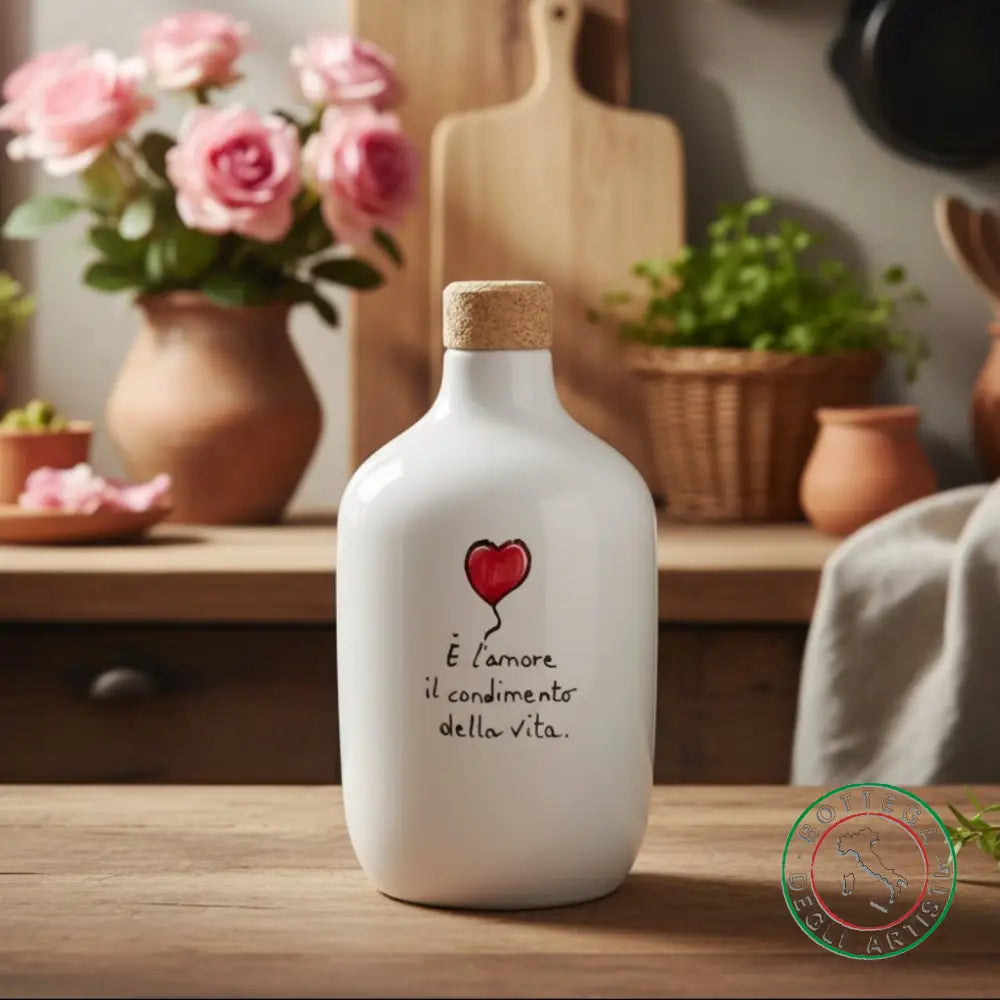 bomboniera ampolla oliera ceramica personalizzata frase è l'amore il 400ml