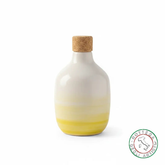 bomboniera ampolla oliera ceramica personalizzata fascia pennellata gialla 200ml