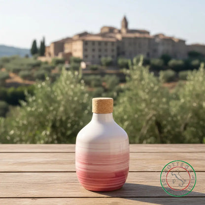 bomboniera ampolla oliera ceramica personalizzata fascia pennellata rosa 200ml