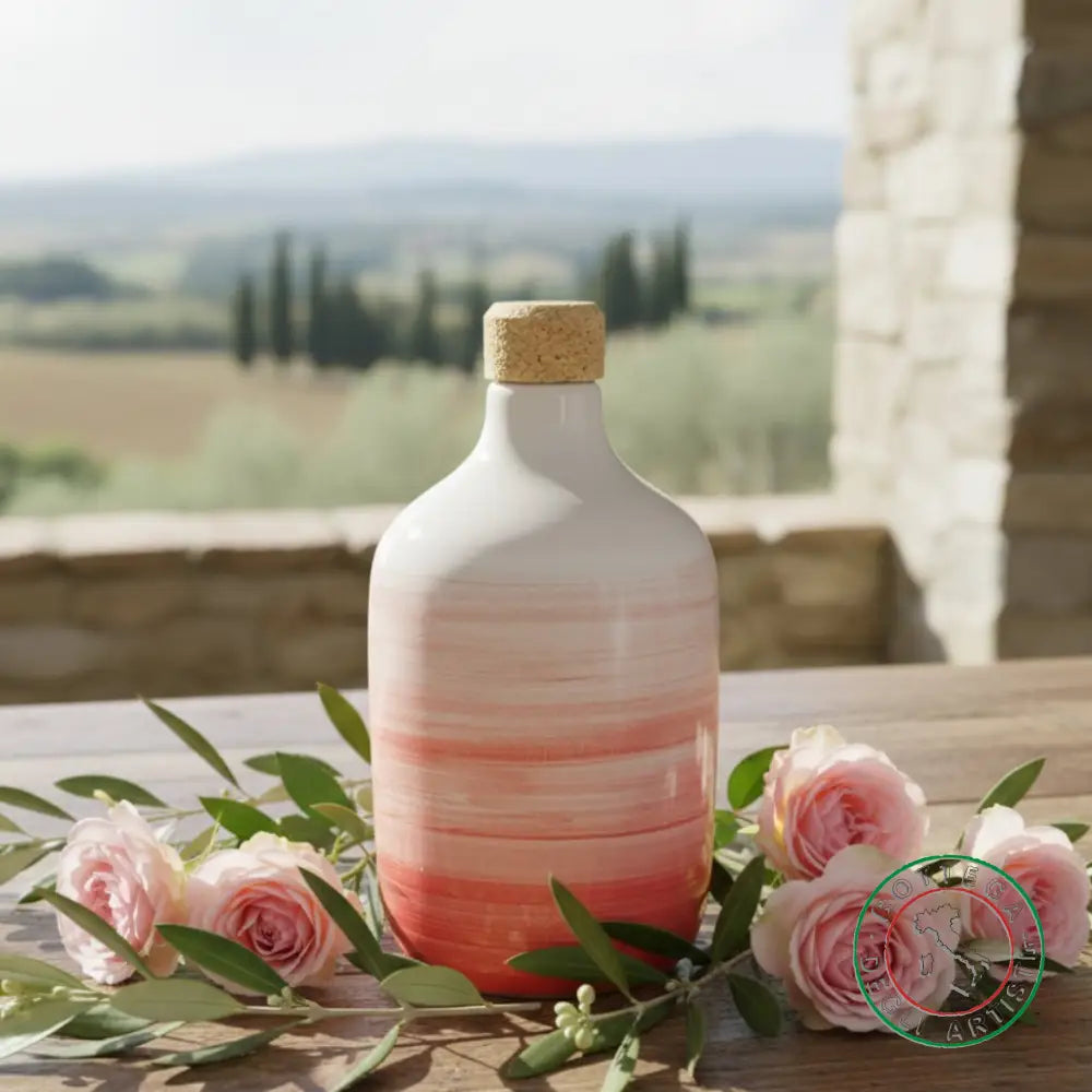 bomboniera ampolla oliera ceramica personalizzata fascia pennellata rosso 400ml