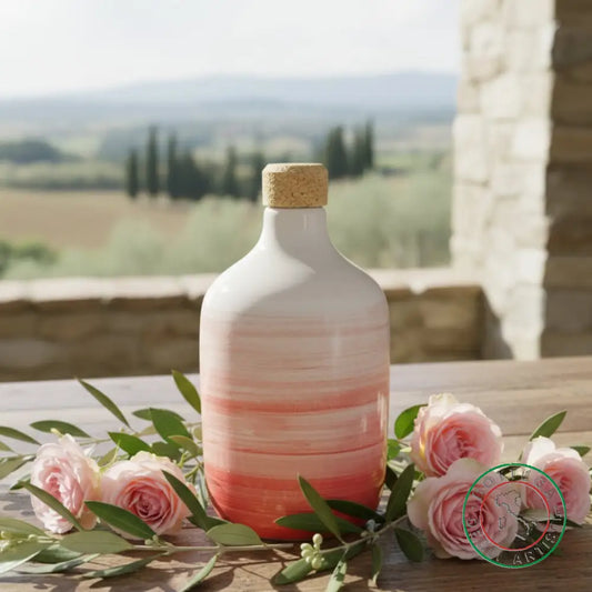 bomboniera ampolla oliera ceramica personalizzata fascia pennellata rosso 400ml