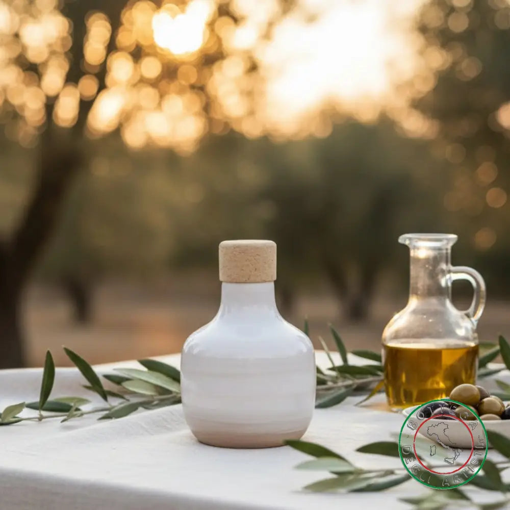 bomboniera ampolla oliera ceramica personalizzata fascia pennellata tortora 100ml