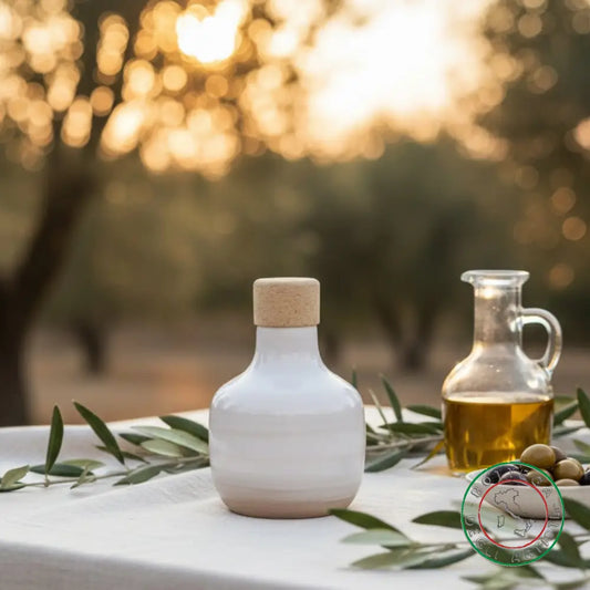 bomboniera ampolla oliera ceramica personalizzata fascia pennellata tortora 100ml