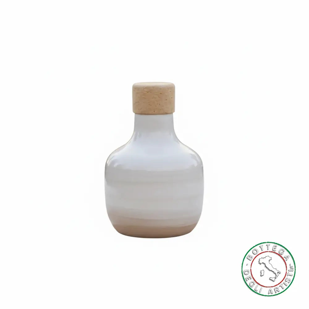 Personalized ceramic oil cruet favor with a brushstroke band in dove gray, 100ml