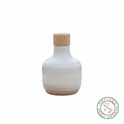Personalized ceramic oil cruet favor with a brushstroke band in dove gray, 100ml
