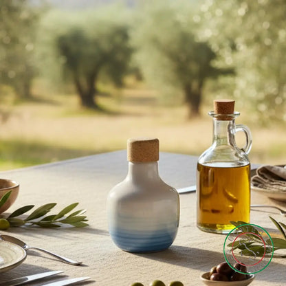 bomboniera ampolla oliera ceramica personalizzata fascia pennellata turchese 100ml