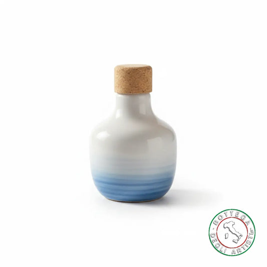 bomboniera ampolla oliera ceramica personalizzata fascia pennellata turchese 100ml