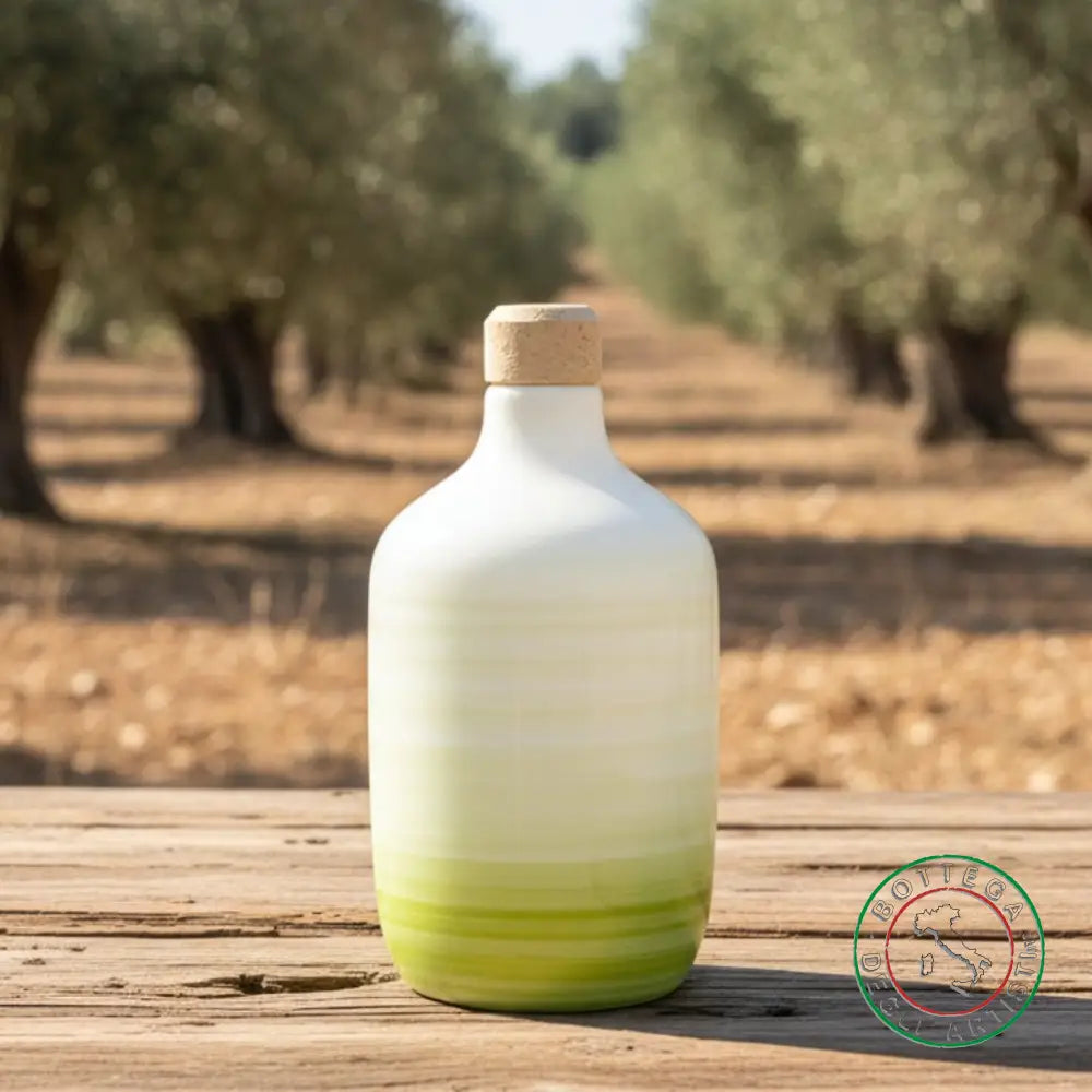bomboniera ampolla oliera ceramica personalizzata fascia pennellata verde 400ml