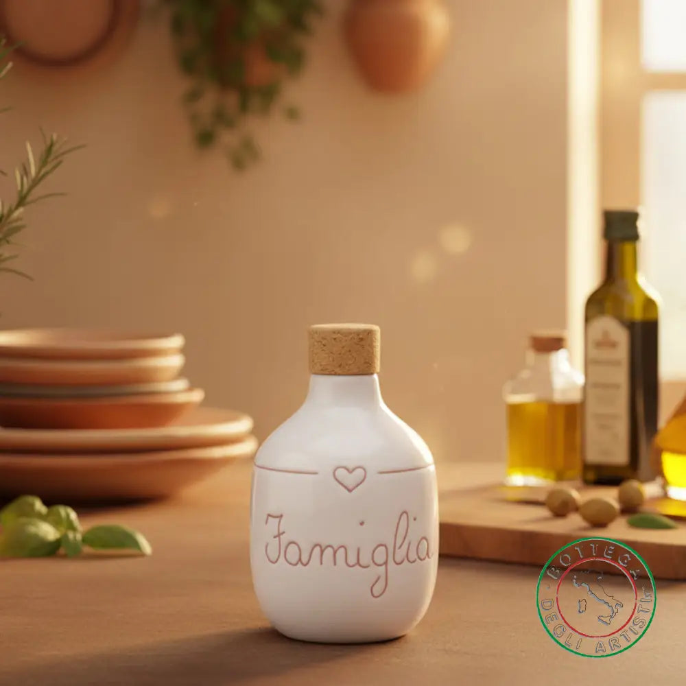 bomboniera ampolla oliera ceramica personalizzata graffiti emozioni famiglia 200ml