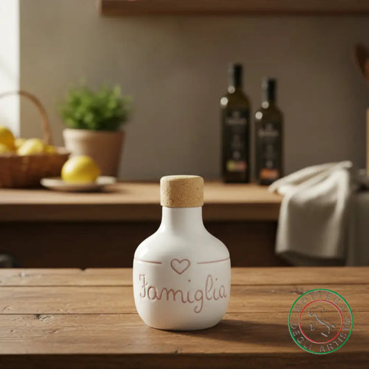 bomboniera ampolla oliera ceramica personalizzata graffiti emozioni famiglia 100ml