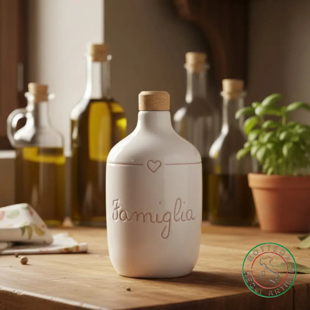 bomboniera ampolla oliera ceramica personalizzata graffiti emozioni famiglia 400ml