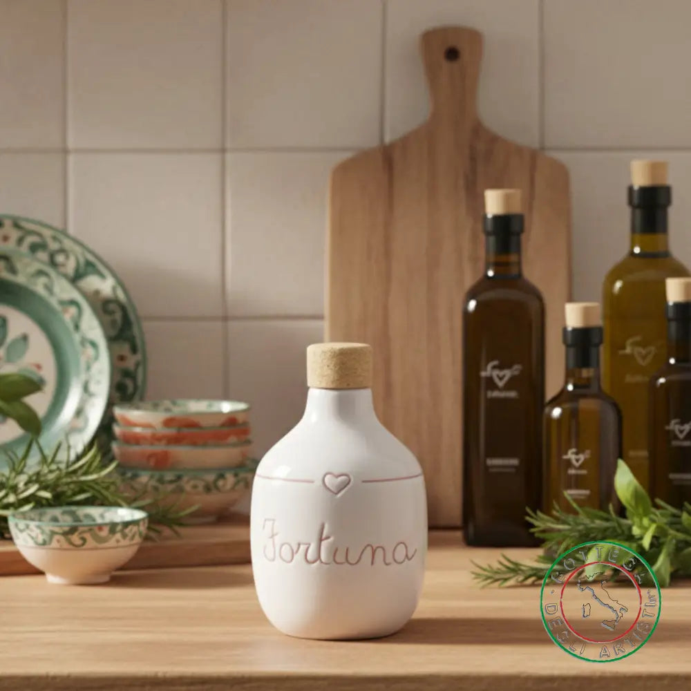 bomboniera ampolla oliera ceramica personalizzata graffiti emozioni fortuna 200ml