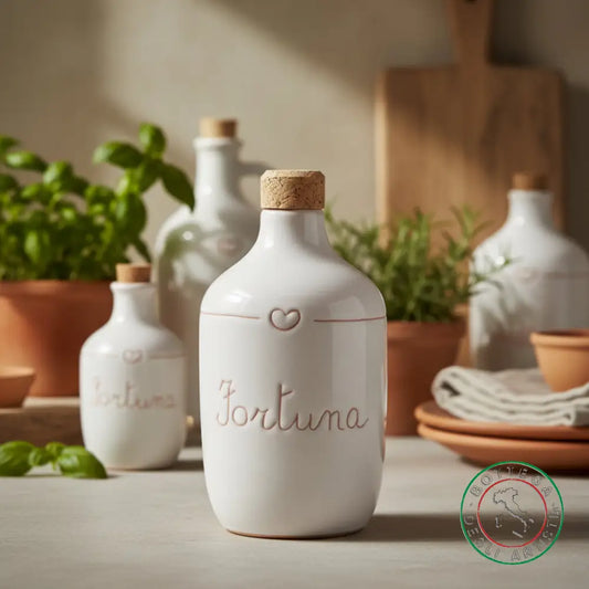 bomboniera ampolla oliera ceramica personalizzata graffiti emozioni fortuna 400ml