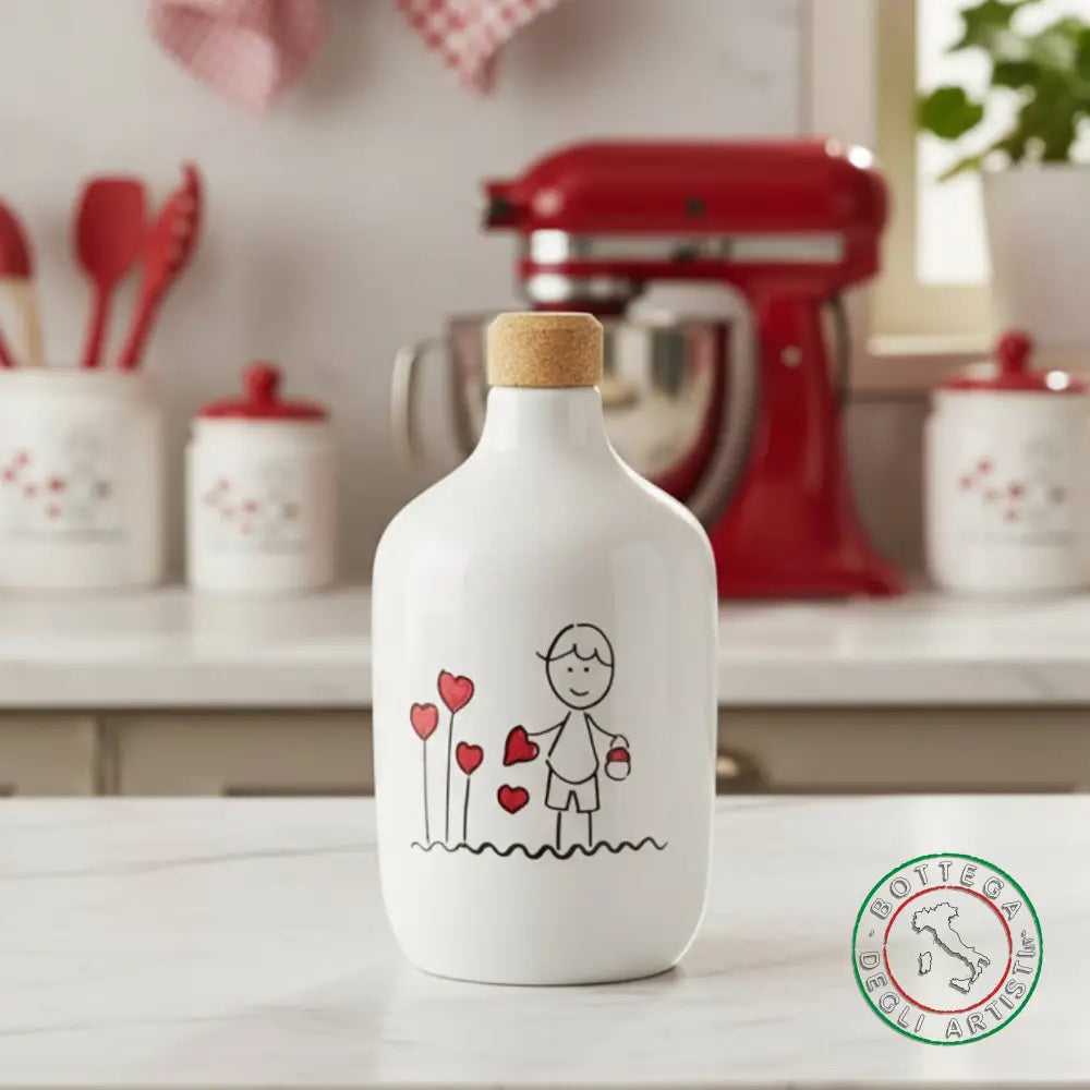 bomboniera ampolla oliera ceramica personalizzata pupazzi bimbo 400ml