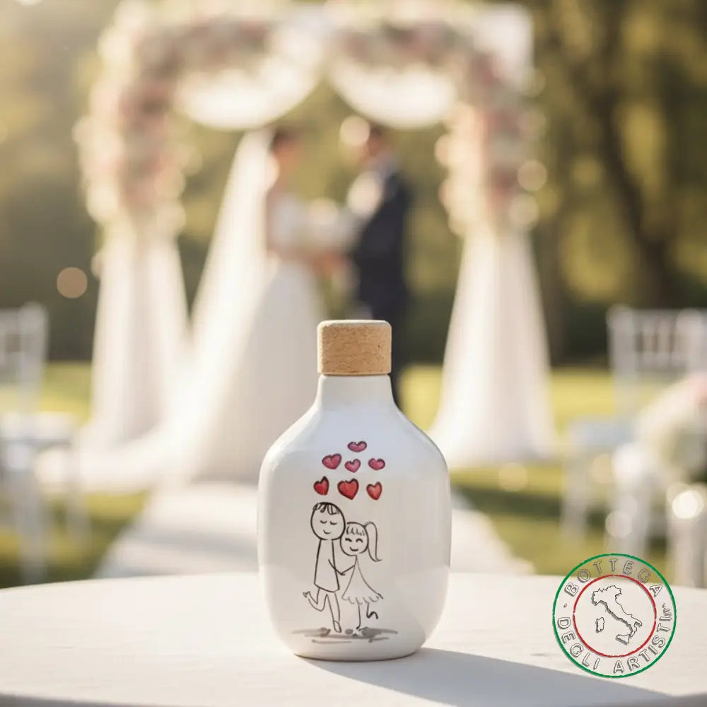 bomboniera ampolla oliera ceramica personalizzata pupazzi innamorati 200ml