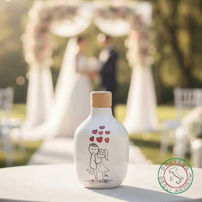 bomboniera ampolla oliera ceramica personalizzata pupazzi innamorati 200ml