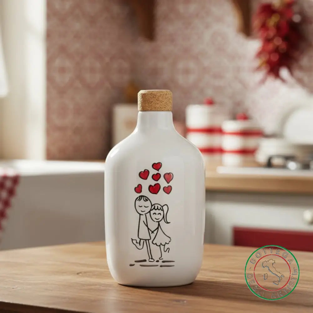 bomboniera ampolla oliera ceramica personalizzata pupazzi innamorati 400ml