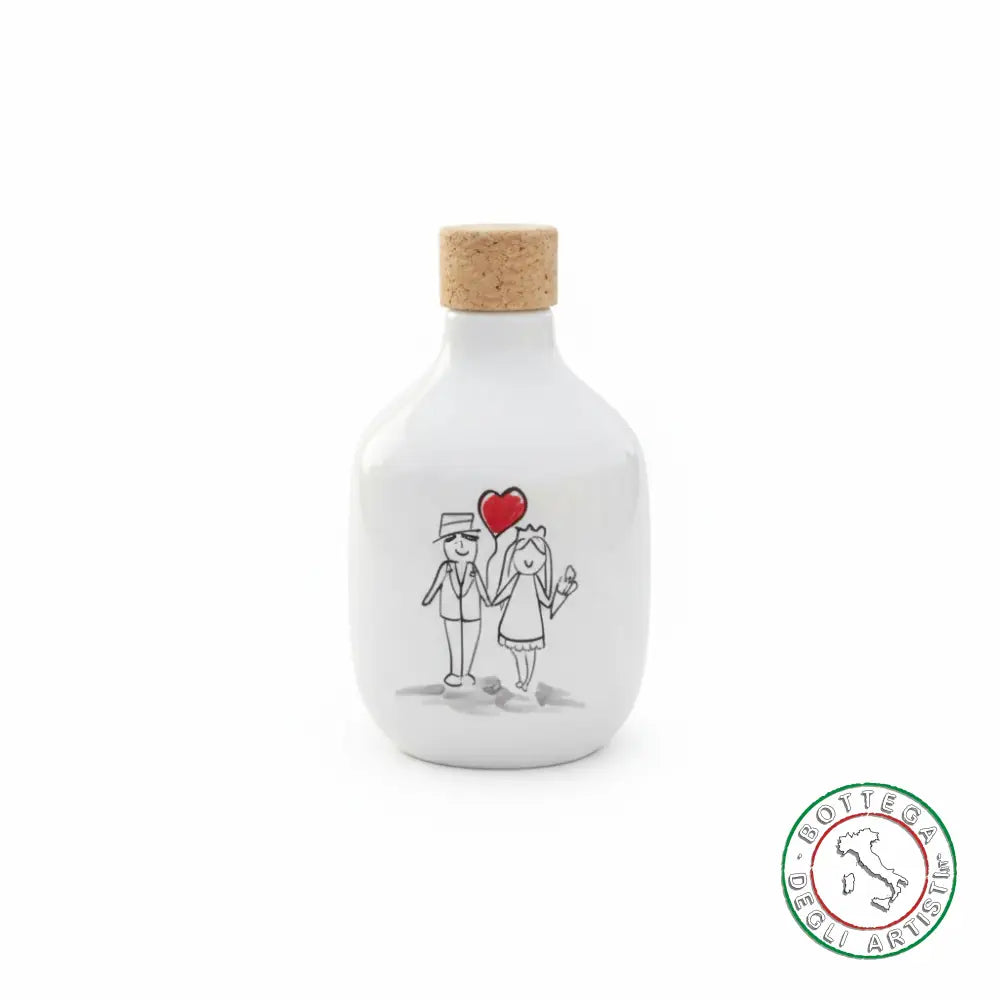 bomboniera ampolla oliera ceramica personalizzata pupazzi sposini 200ml