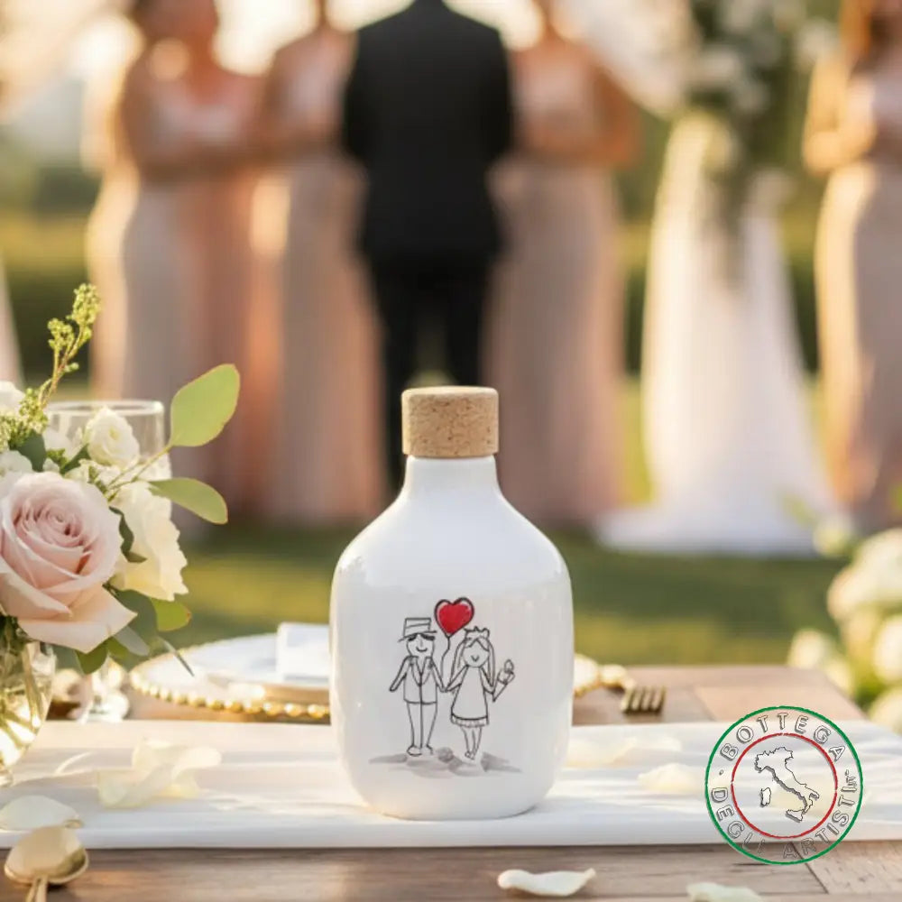 bomboniera ampolla oliera ceramica personalizzata pupazzi sposini 200ml