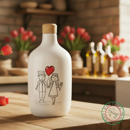 bomboniera ampolla oliera ceramica personalizzata pupazzi sposini 400ml