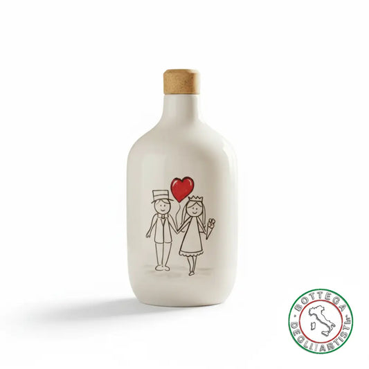 bomboniera ampolla oliera ceramica personalizzata pupazzi sposini 400ml