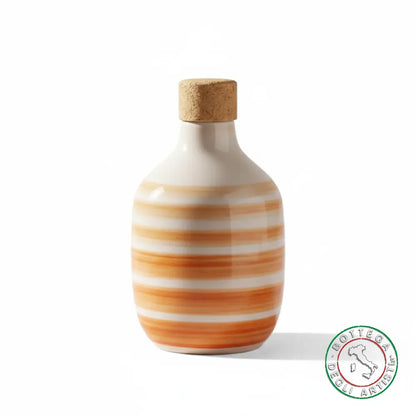 bomboniera ampolla oliera ceramica personalizzata righe pennellate arancio 200ml