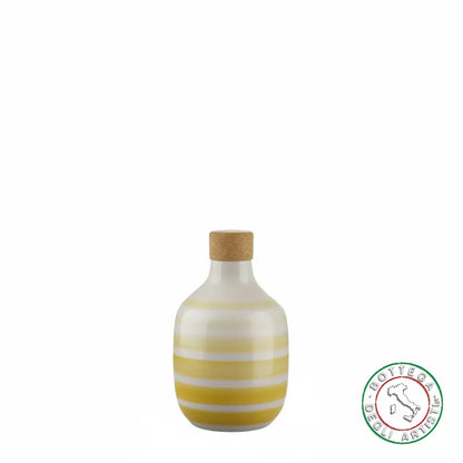 bomboniera ampolla oliera ceramica personalizzata righe pennellate giallo 200ml