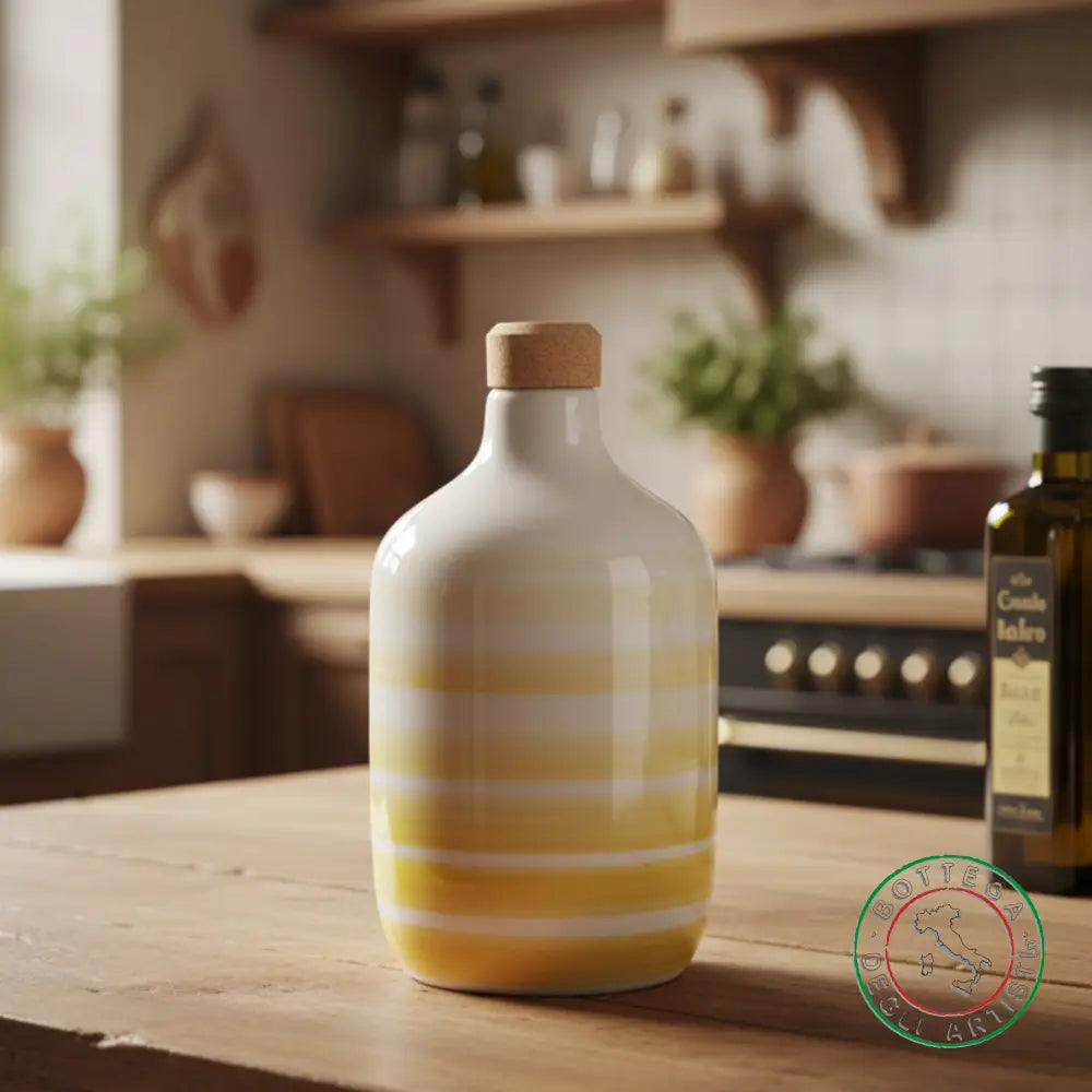 bomboniera ampolla oliera ceramica personalizzata righe pennellate giallo 400ml