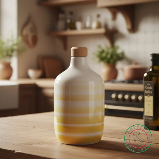 bomboniera ampolla oliera ceramica personalizzata righe pennellate giallo 400ml