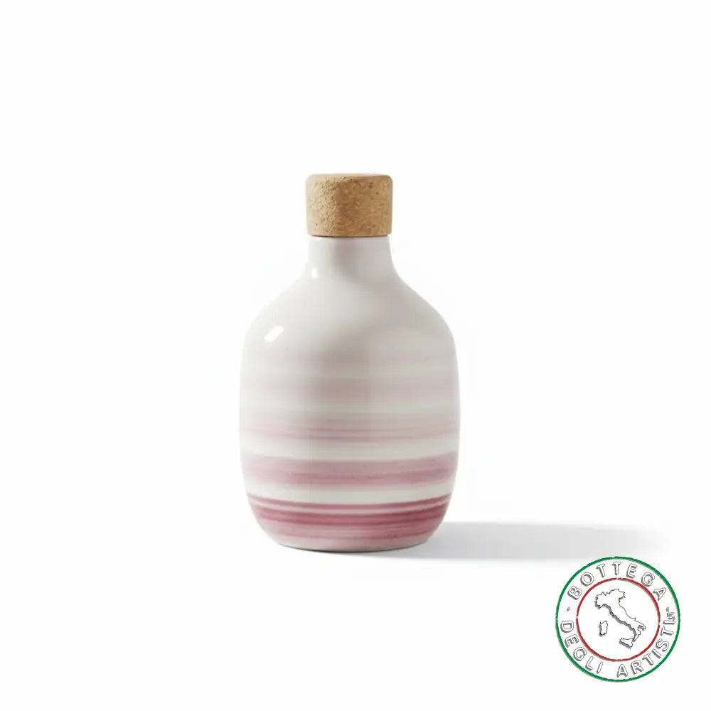 bomboniera ampolla oliera ceramica personalizzata righe pennellate rosa 200ml