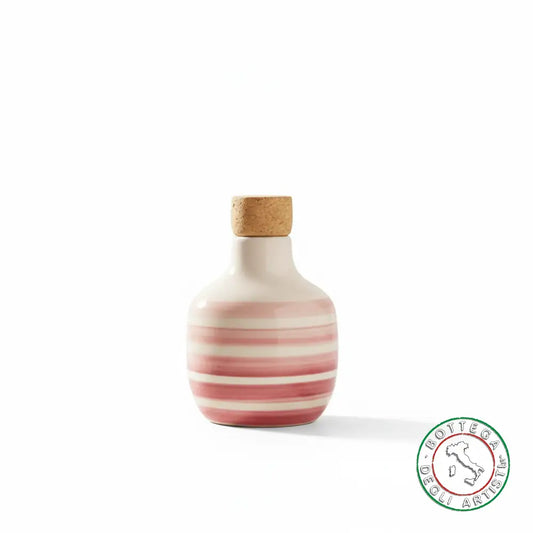 bomboniera ampolla oliera ceramica personalizzata righe pennellate rosa 100ml
