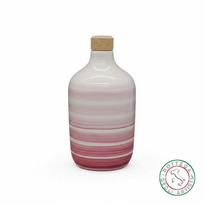 bomboniera ampolla oliera ceramica personalizzata righe pennellate rosa 400ml