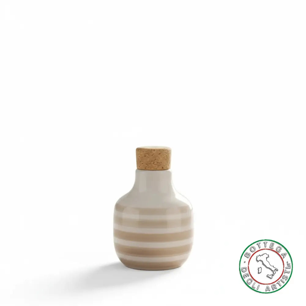 bomboniera ampolla oliera ceramica personalizzata righe pennellate tortora 100ml