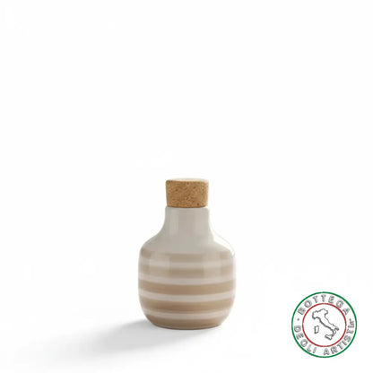 bomboniera ampolla oliera ceramica personalizzata righe pennellate tortora 100ml