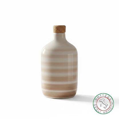 bomboniera ampolla oliera ceramica personalizzata righe pennellate tortora 400ml