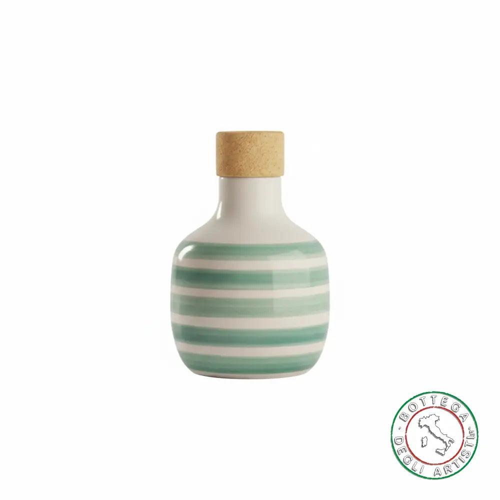 Personalized ceramic oil cruet favor with brushstroke stripes and aquamarine 100ml