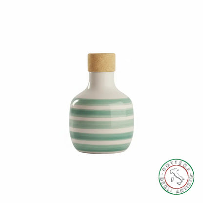 Personalized ceramic oil cruet favor with brushstroke stripes and aquamarine 100ml