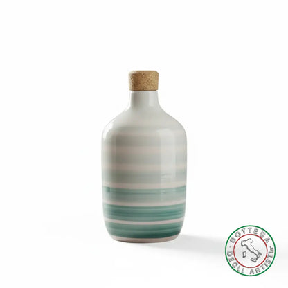 Personalized ceramic oil cruet favor with brushstroke stripes and aquamarine 400ml